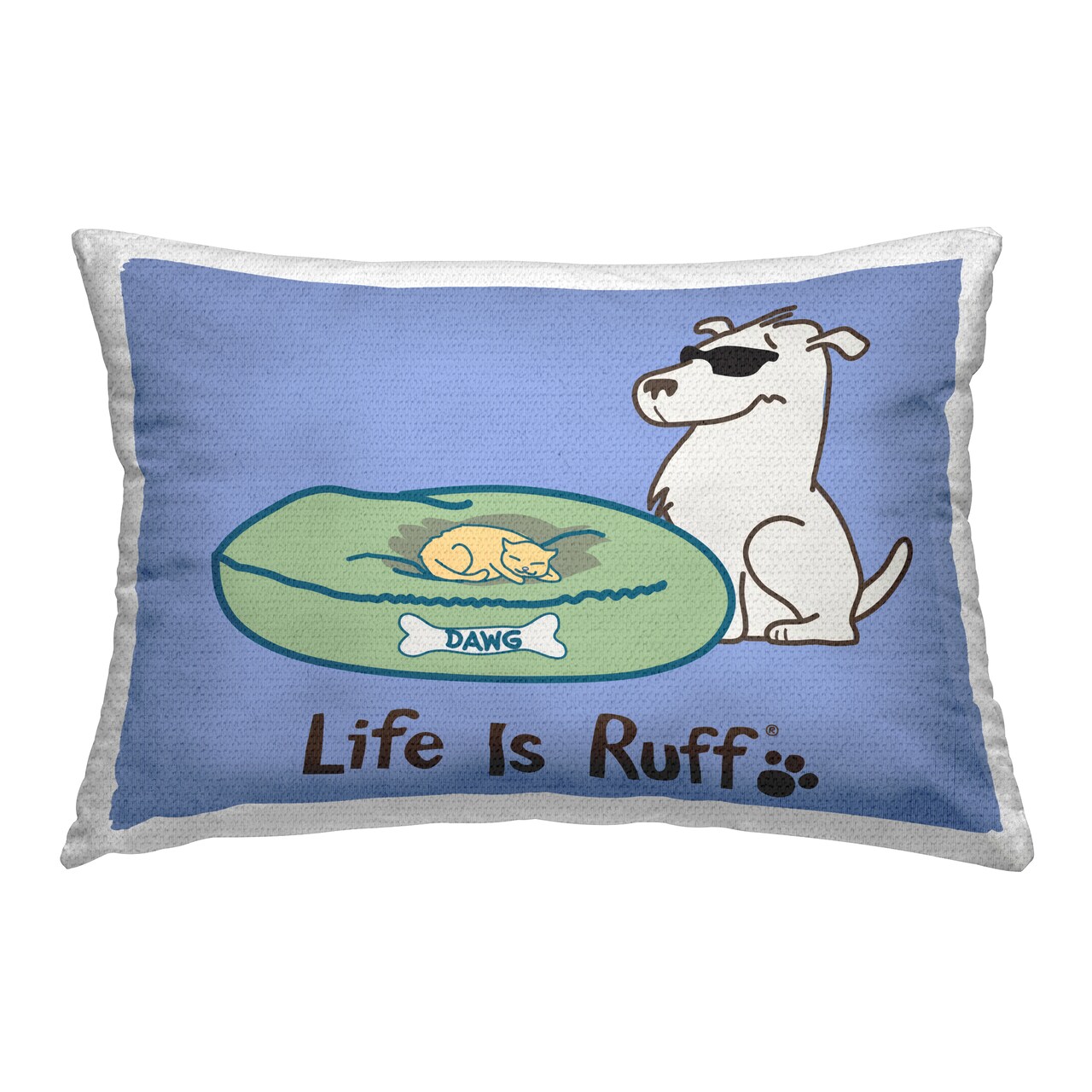 Cat on Dog Bed Outdoor Printed Pillow Design by LIR, 14 x 7 x 20